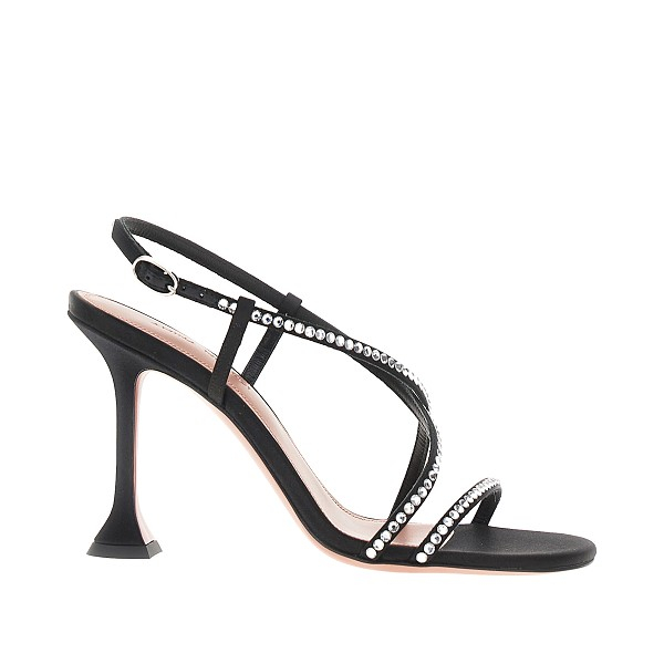 [Amina Muaddi] Sandals SS26 SALLYSANDAL95SATIN CRYSTALSBLACK-BLACK