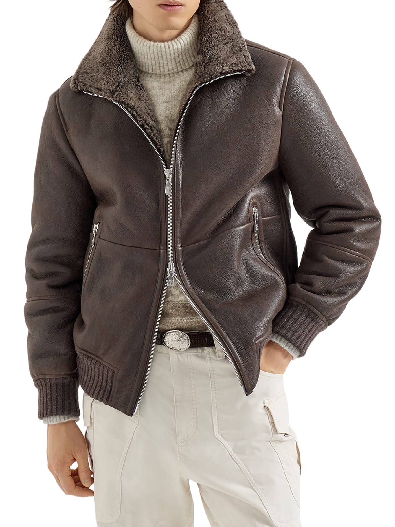 [Brunello Cucinelli] Mouton jacket FW26 MPMTR1737C9871 MORO