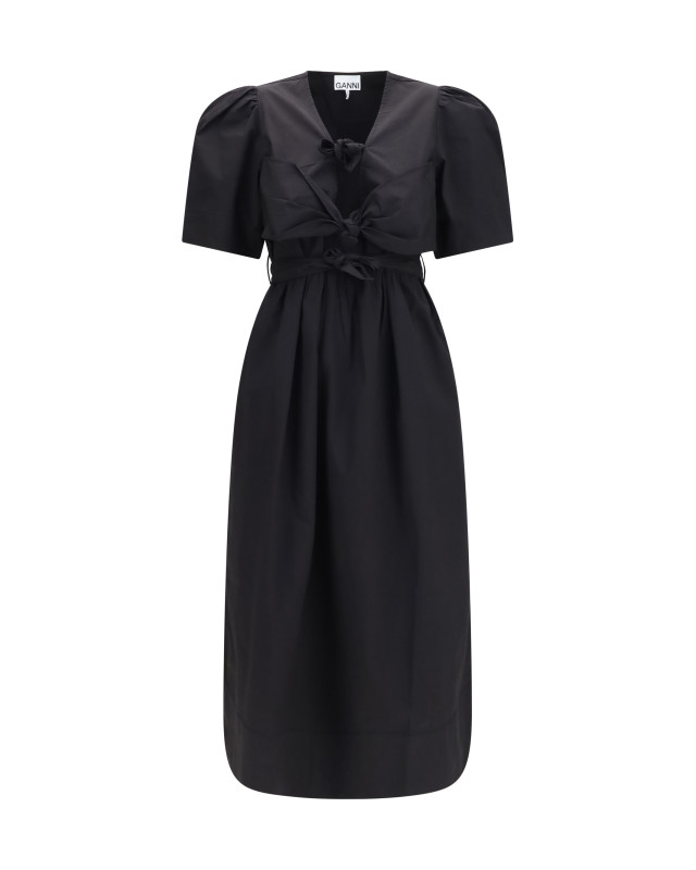 Midi Dress with bows and puff shoulders