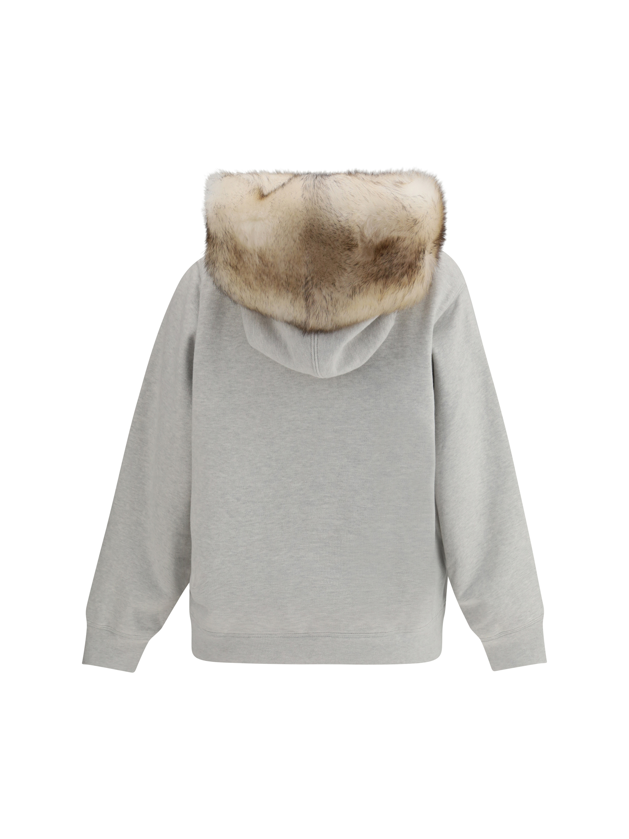 Hoodie features a hood lined in shearling