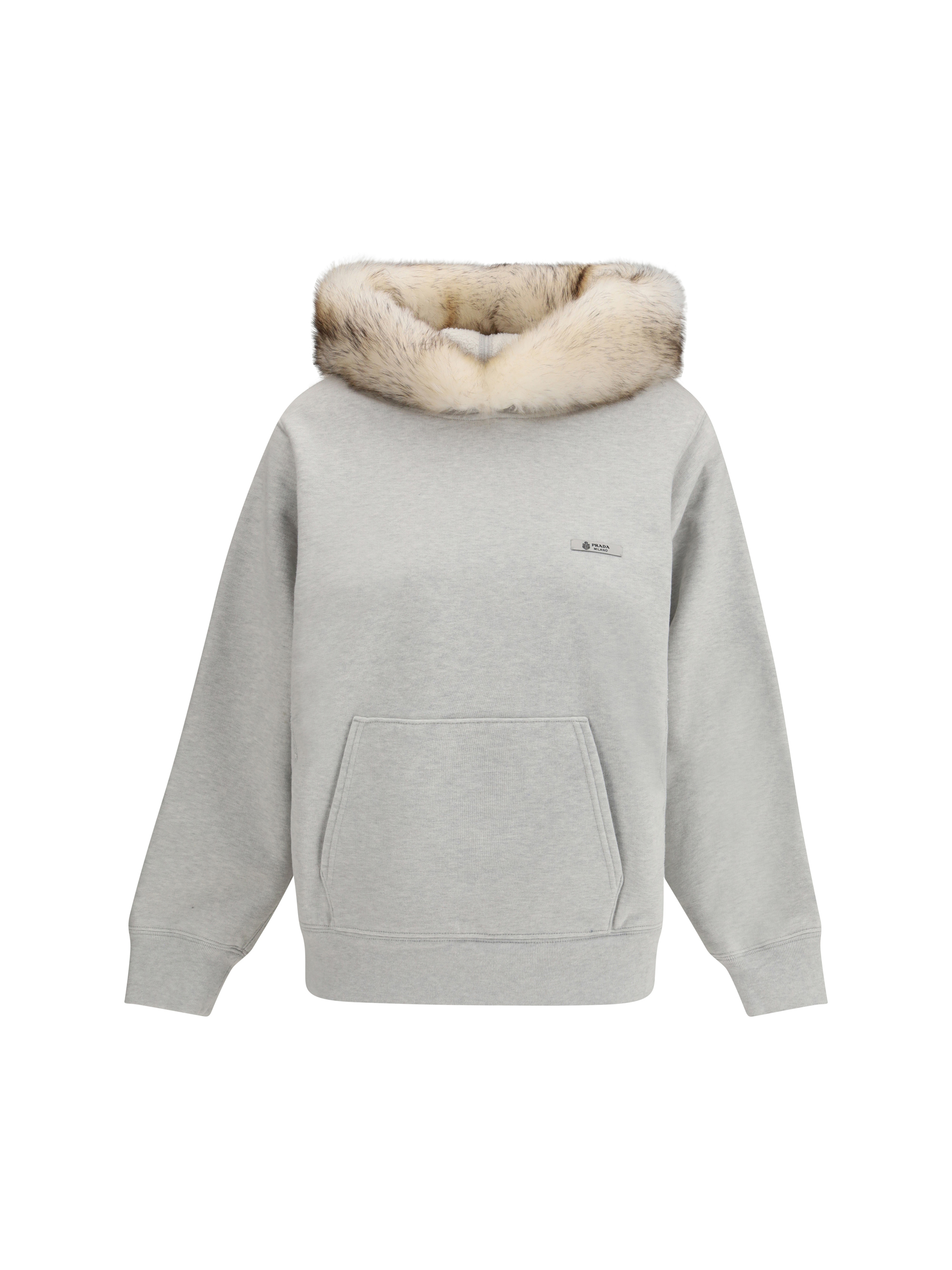 Hoodie features a hood lined in shearling
