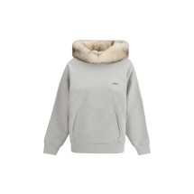 Hoodie features a hood lined in shearling