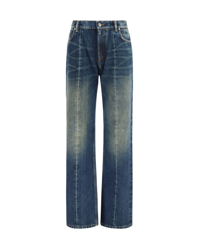 Distressed straight-leg cotton denim Jeans