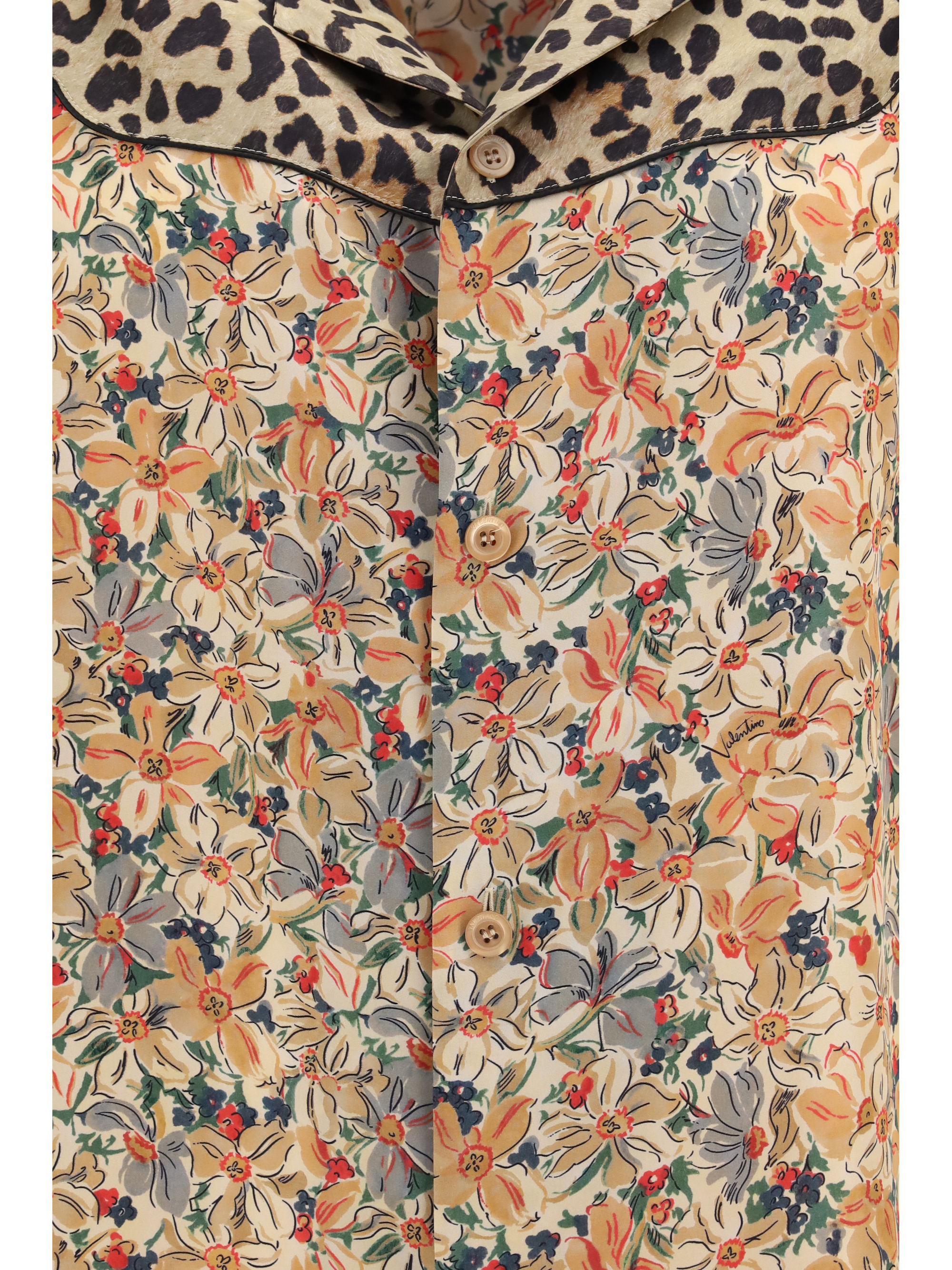 Short-sleeve floral and leopard print Shirt
