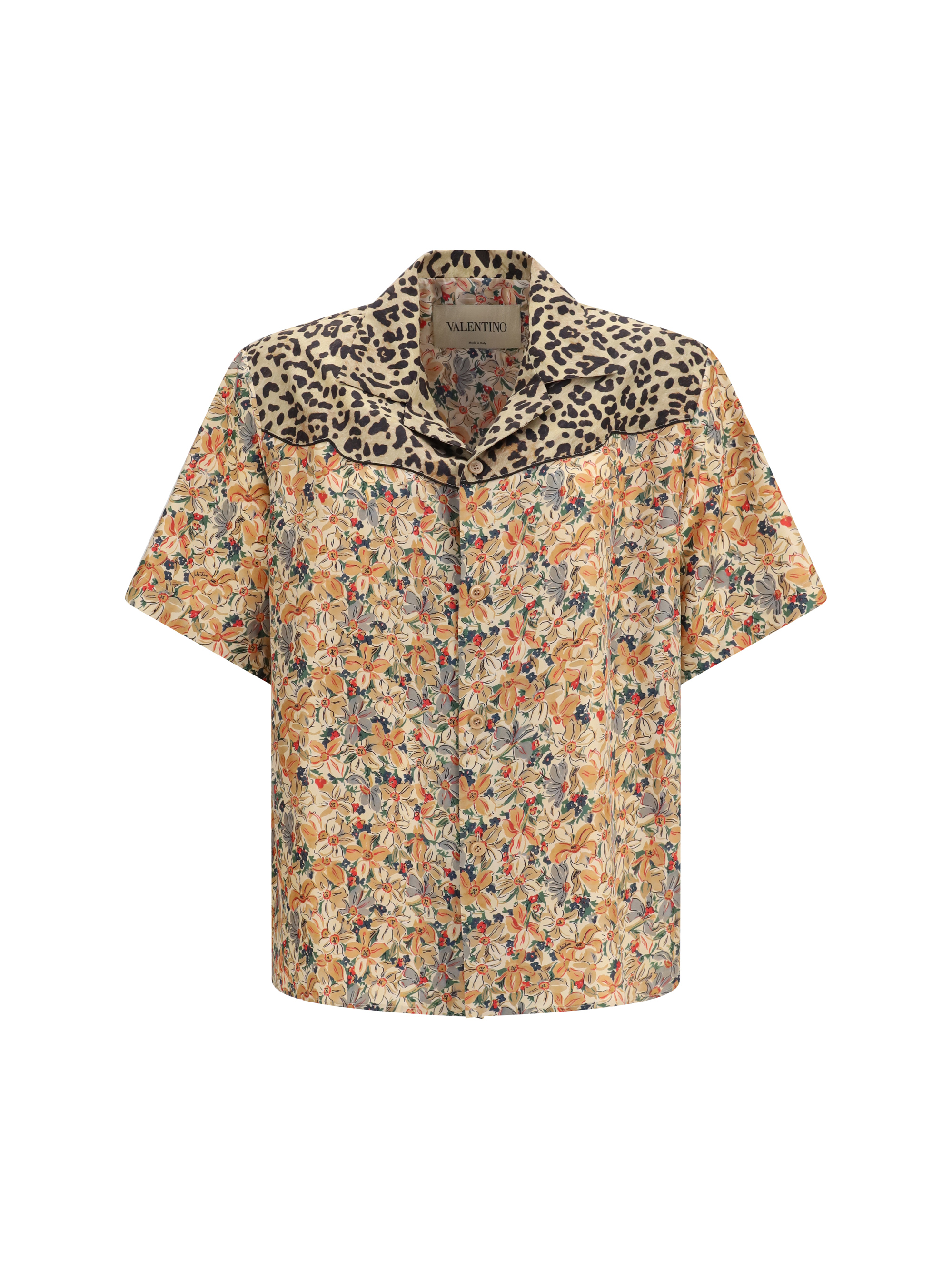 Short-sleeve floral and leopard print Shirt