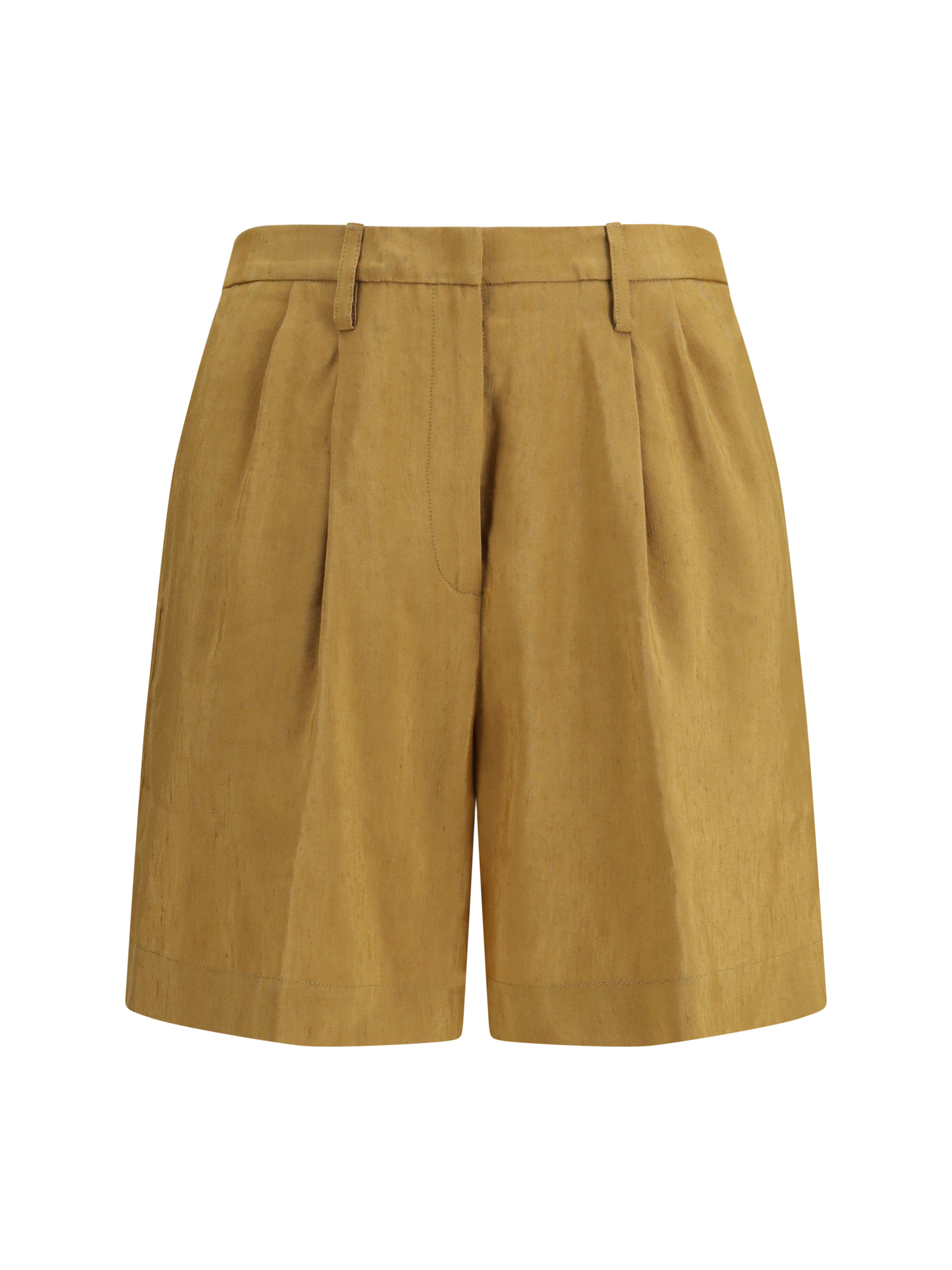 Slubbed linen and viscose Bermuda Shorts with hook and zip closure
