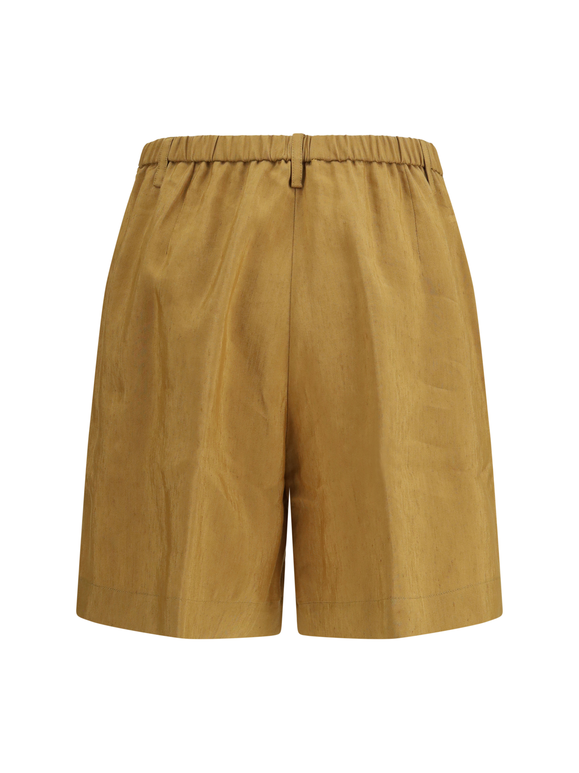 Slubbed linen and viscose Bermuda Shorts with hook and zip closure