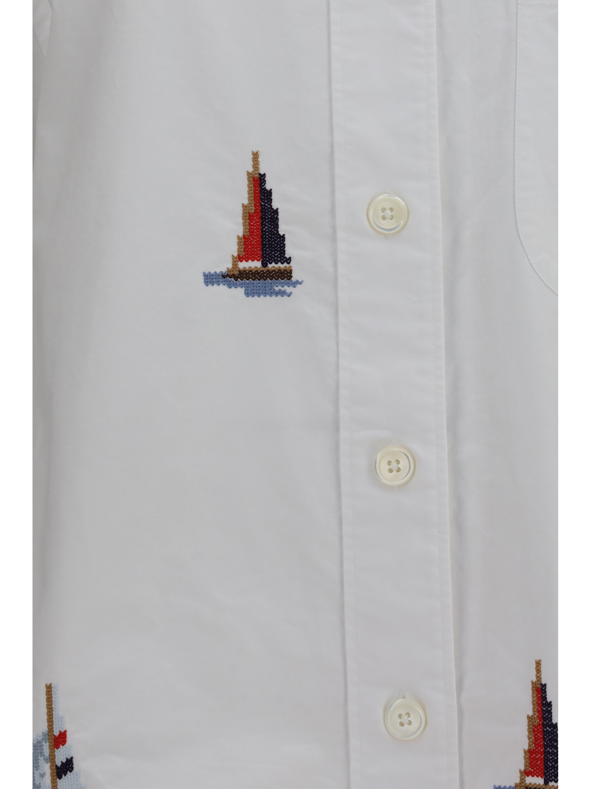Oversized Sailboat-embroidered Shirt