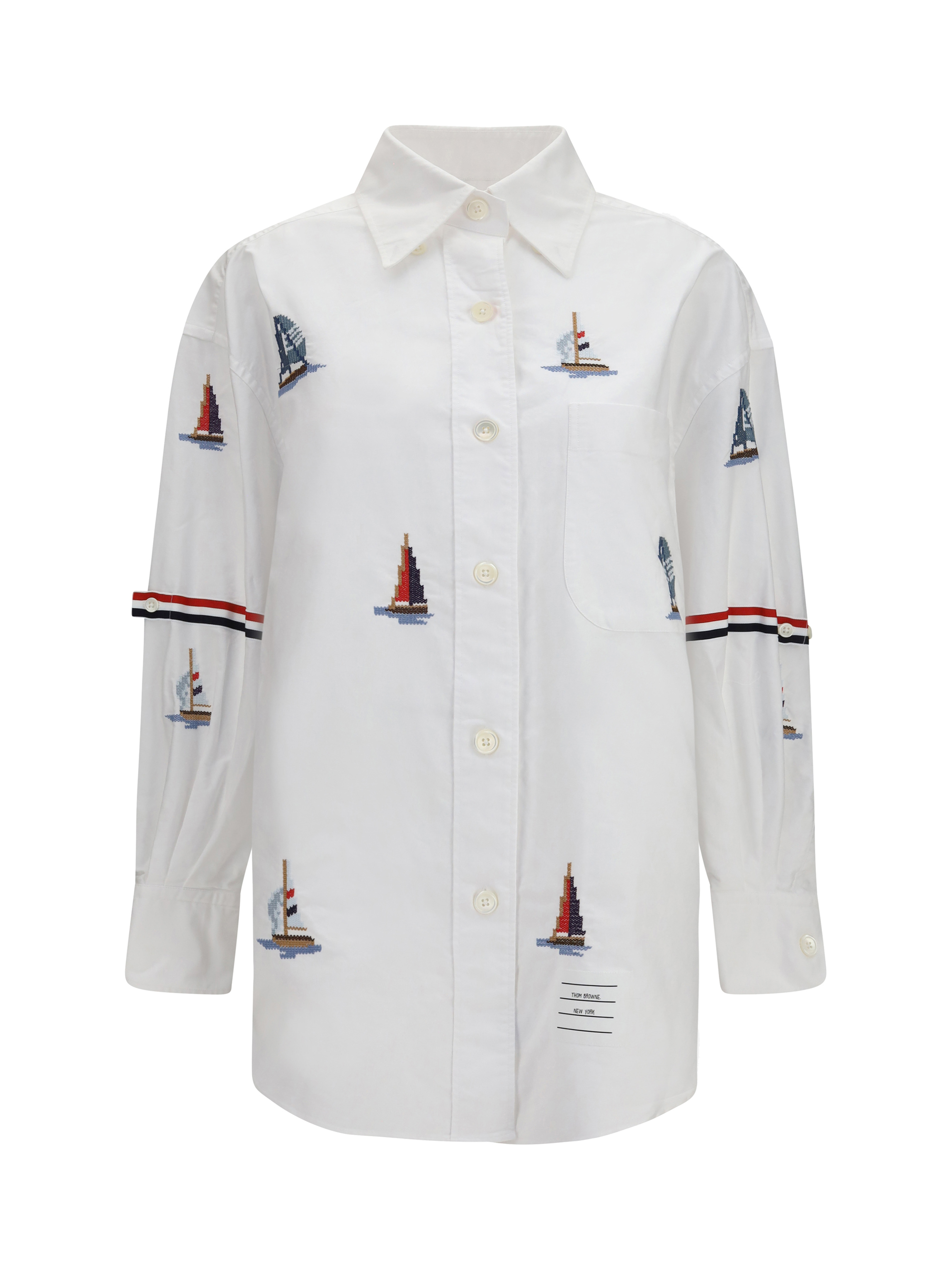 Oversized Sailboat-embroidered Shirt