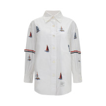 Oversized Sailboat-embroidered Shirt