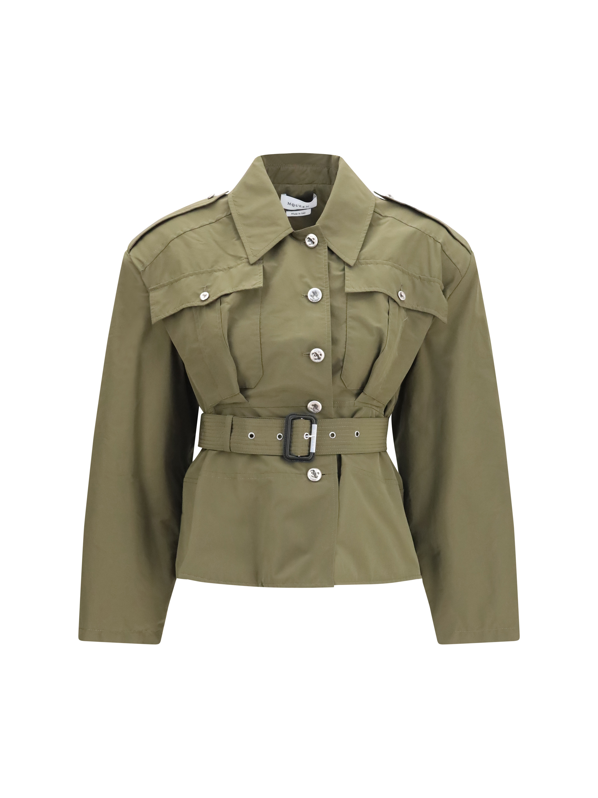 Cropped belted high-neck Jacket