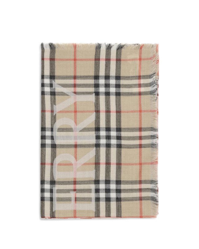 Wide wool and silk Check Scarf with EKD