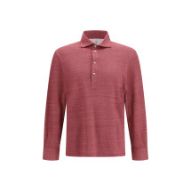 Long-sleeve Polo in mélange linen and cotton jersey