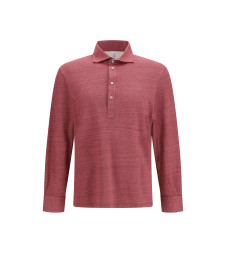 Long-sleeve Polo in mélange linen and cotton jersey