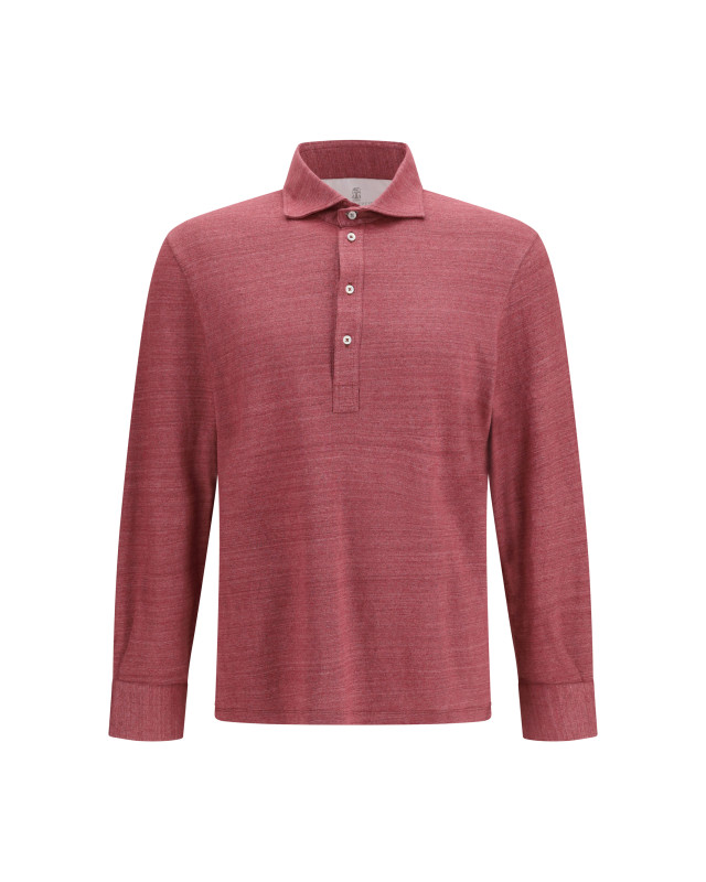 Long-sleeve Polo in mélange linen and cotton jersey