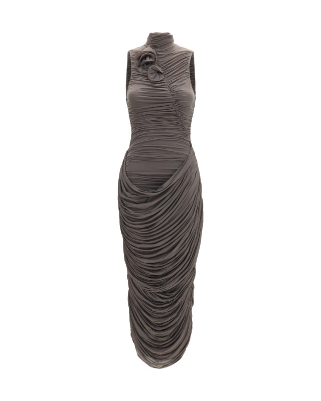 Draped high-neck midi Dress