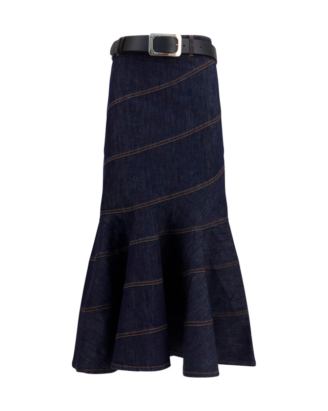Denim midi Skirt with belt