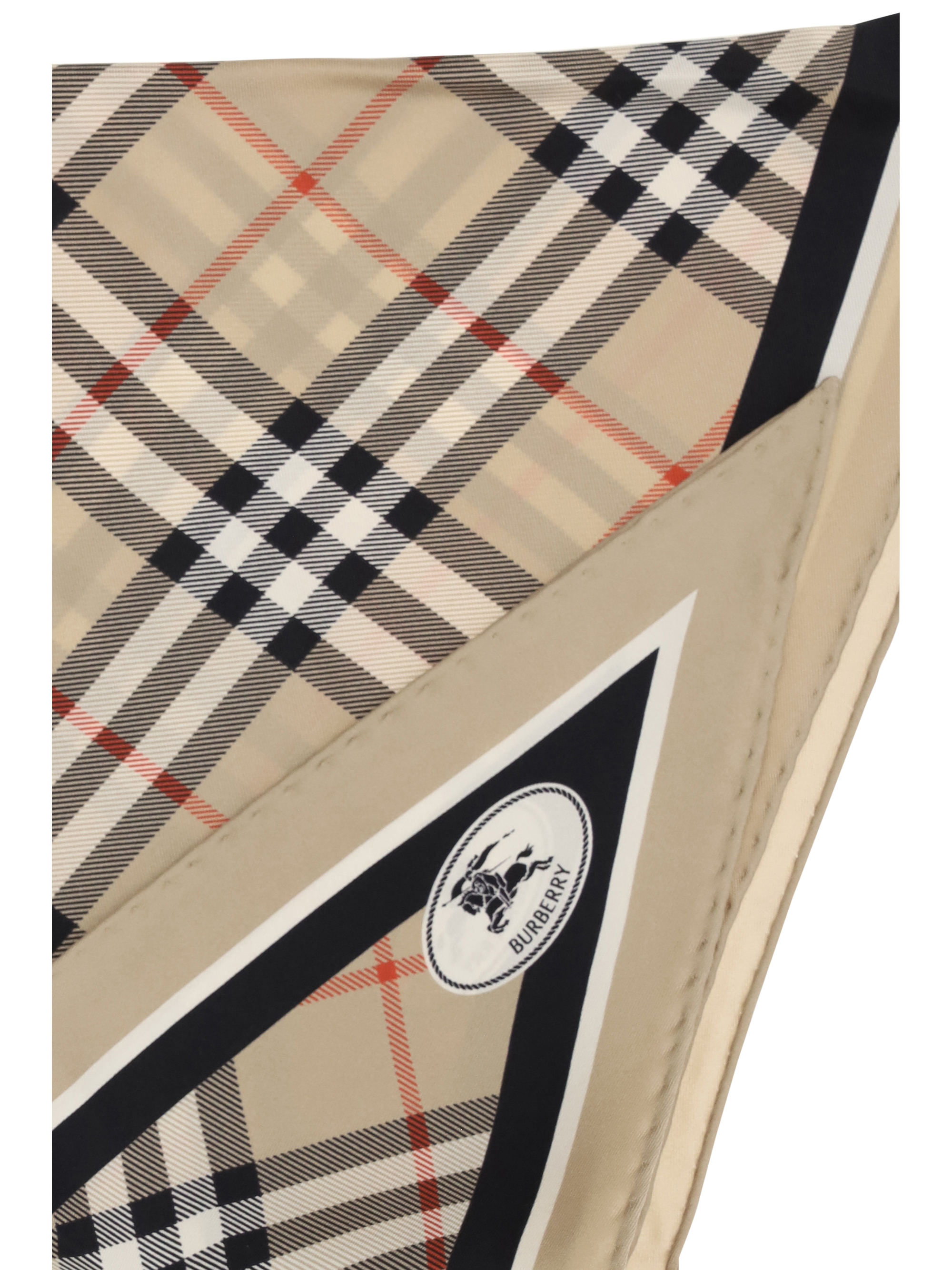 Check silk Scarf with Knight Stamp