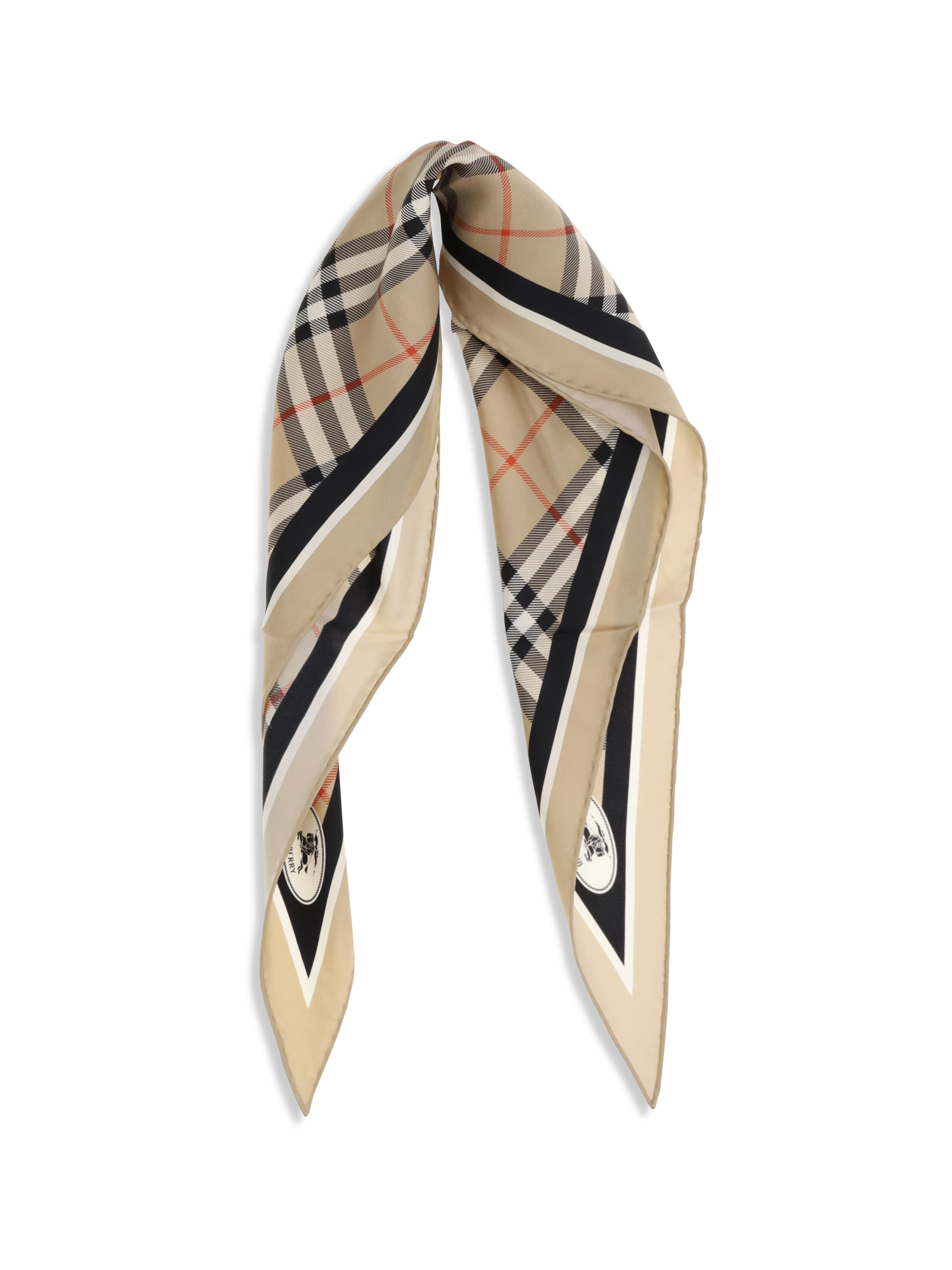 Check silk Scarf with Knight Stamp