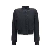 Buttoned Bomber Jacket with visible stitching