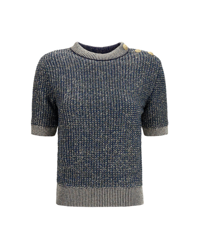Short-sleeve sequined Sweater with buttons