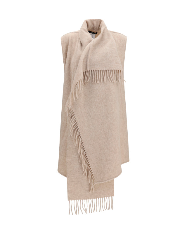 High-neck wool Cape with concealed closure and fringes