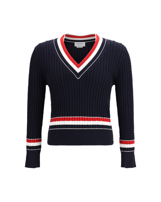 Intarsia cable-knit V-neck Sweater