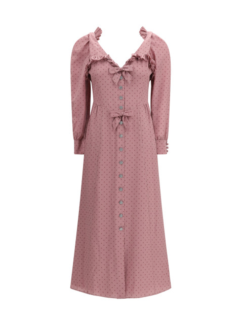 Polka Dot Midi Dress with Ruffles