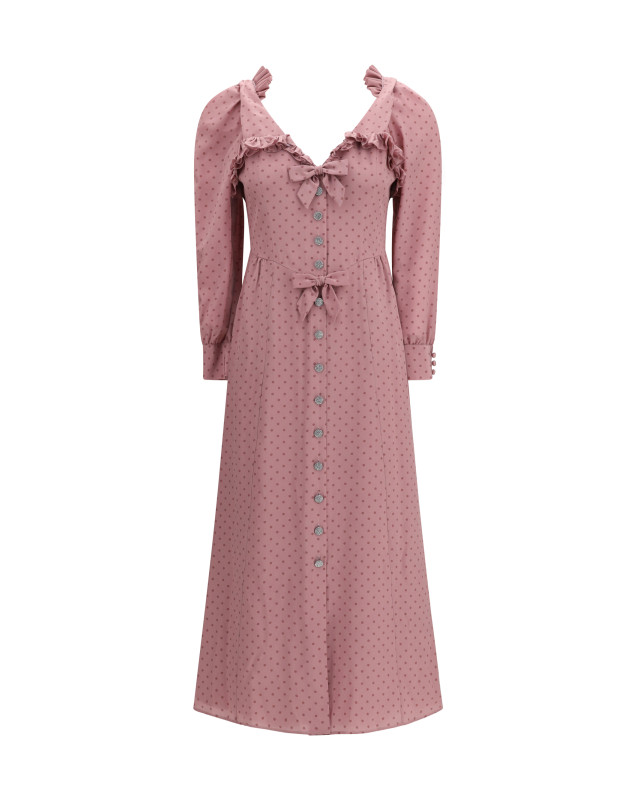 Polka Dot Midi Dress with Ruffles