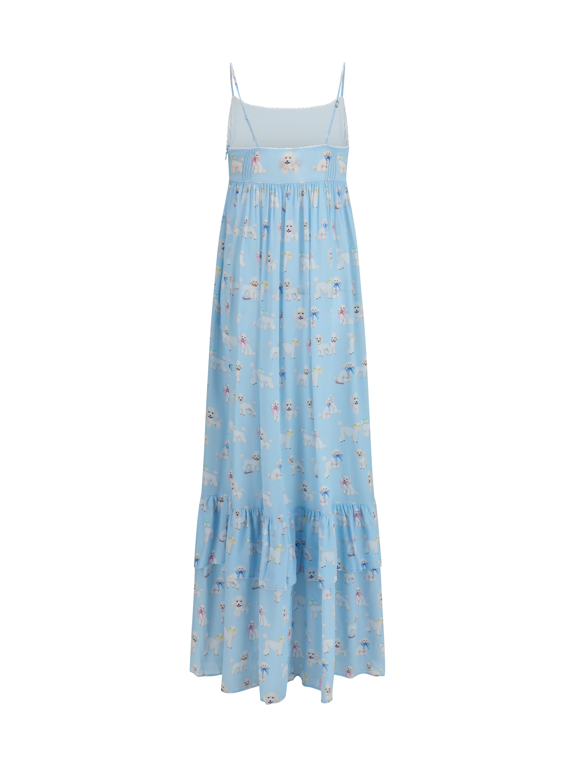 Poodle-print tiered long Dress