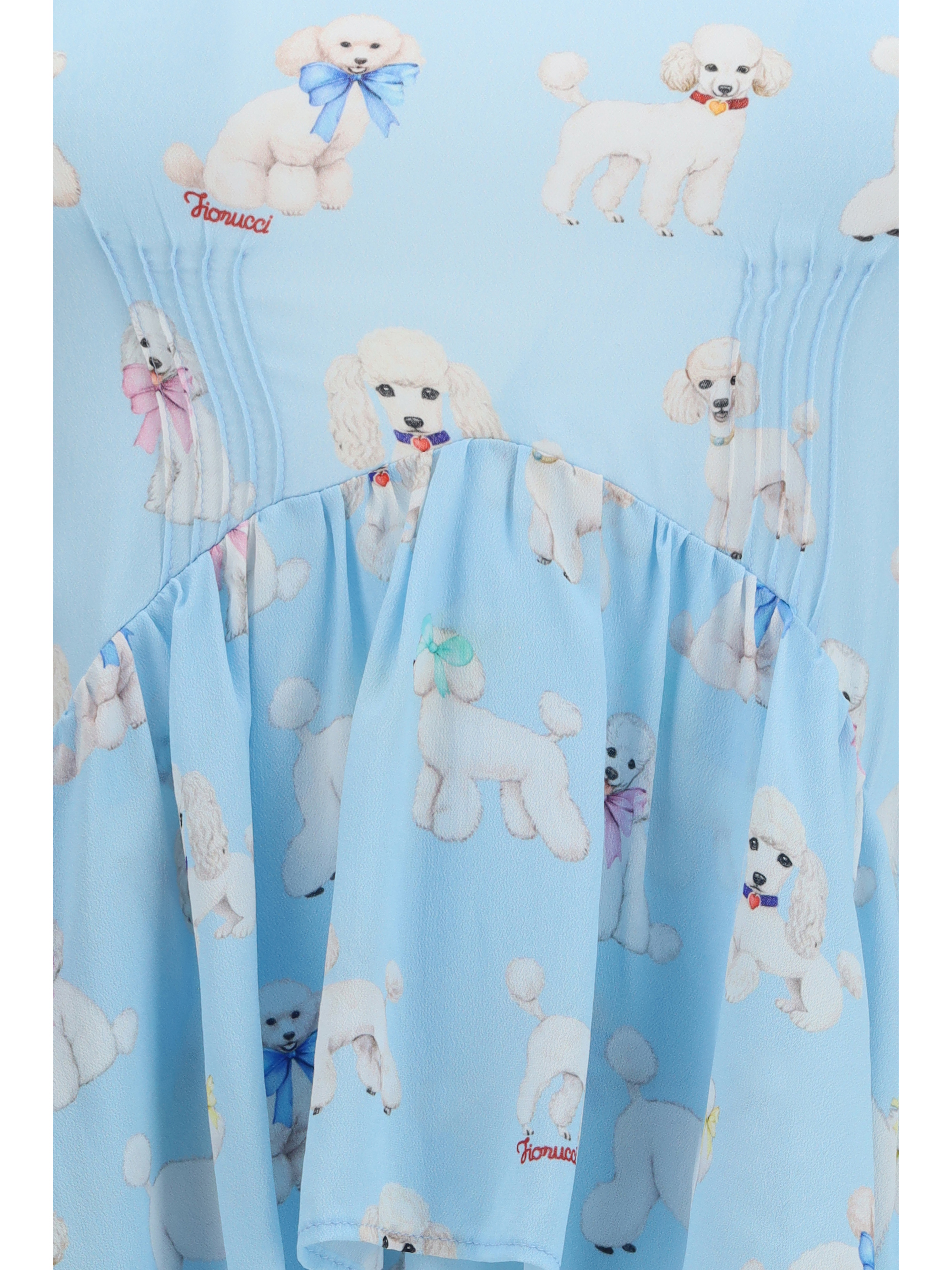 Poodle-print tiered long Dress