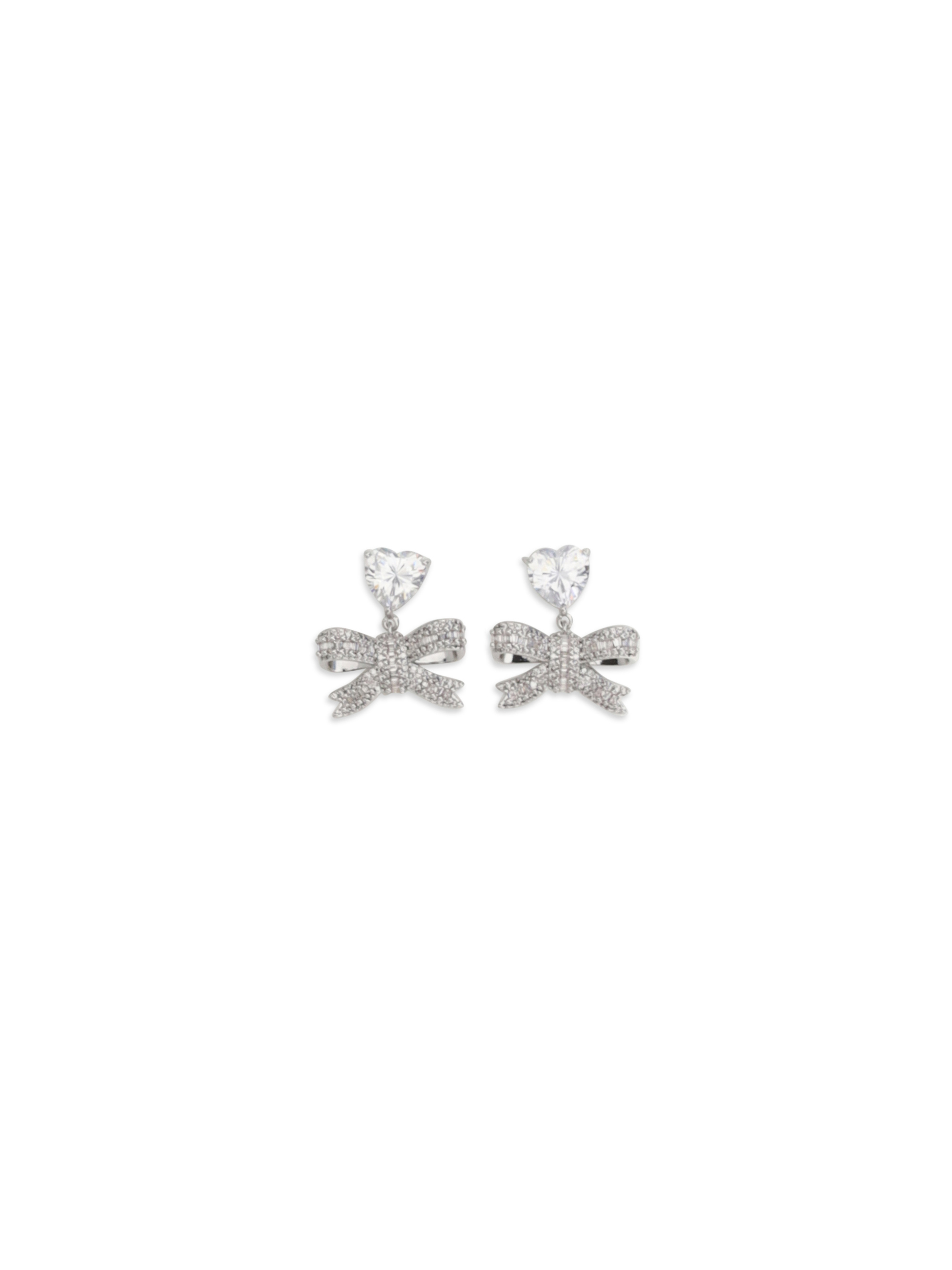 Heart-shaped crystal bow drop Earrings