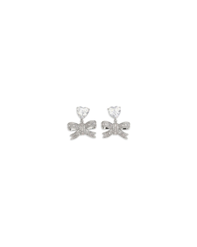 Heart-shaped crystal bow drop Earrings