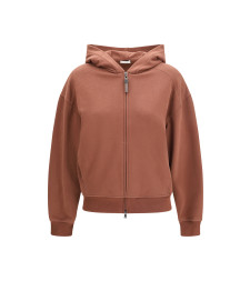 Hooded smooth cotton Sweatshirt with shiny zipper pull
