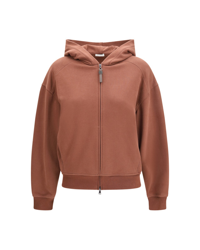Hooded smooth cotton Sweatshirt with shiny zipper pull