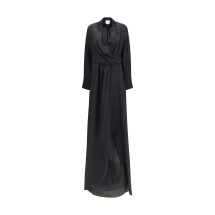 Criss Cross polka-dot silk crepe de chine long Dress