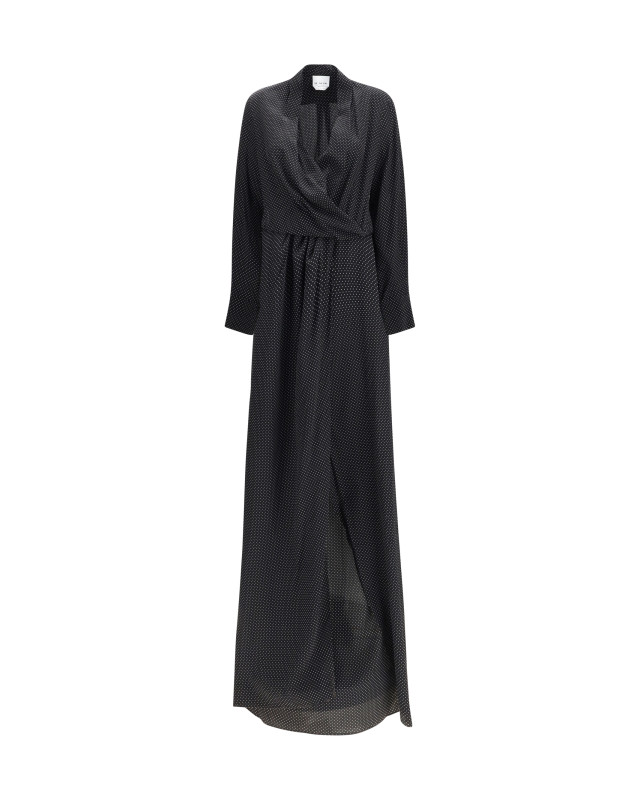 Criss Cross polka-dot silk crepe de chine long Dress