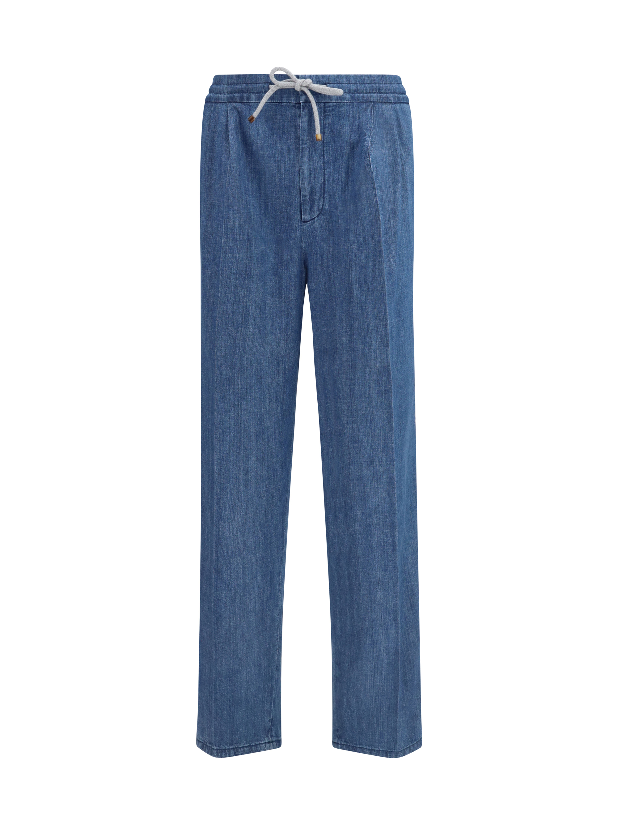 Lightweight denim Pants with drawstring and double pleats