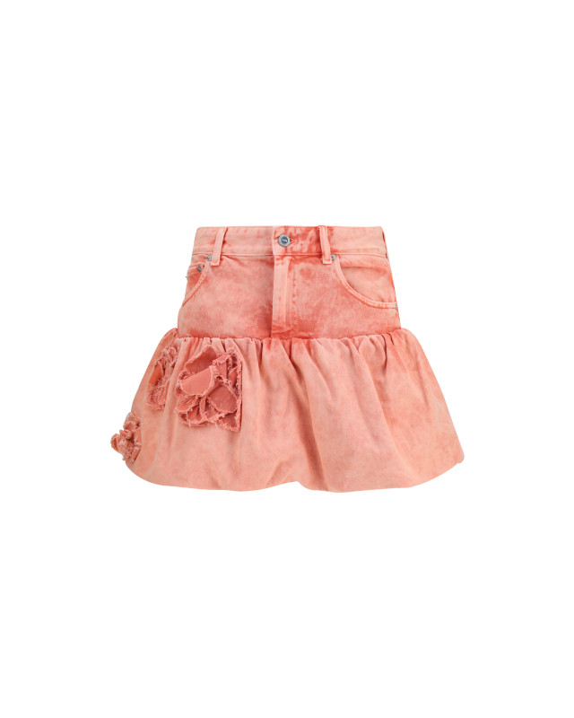 Mini Bubble Skirt in denim with appliqué roses