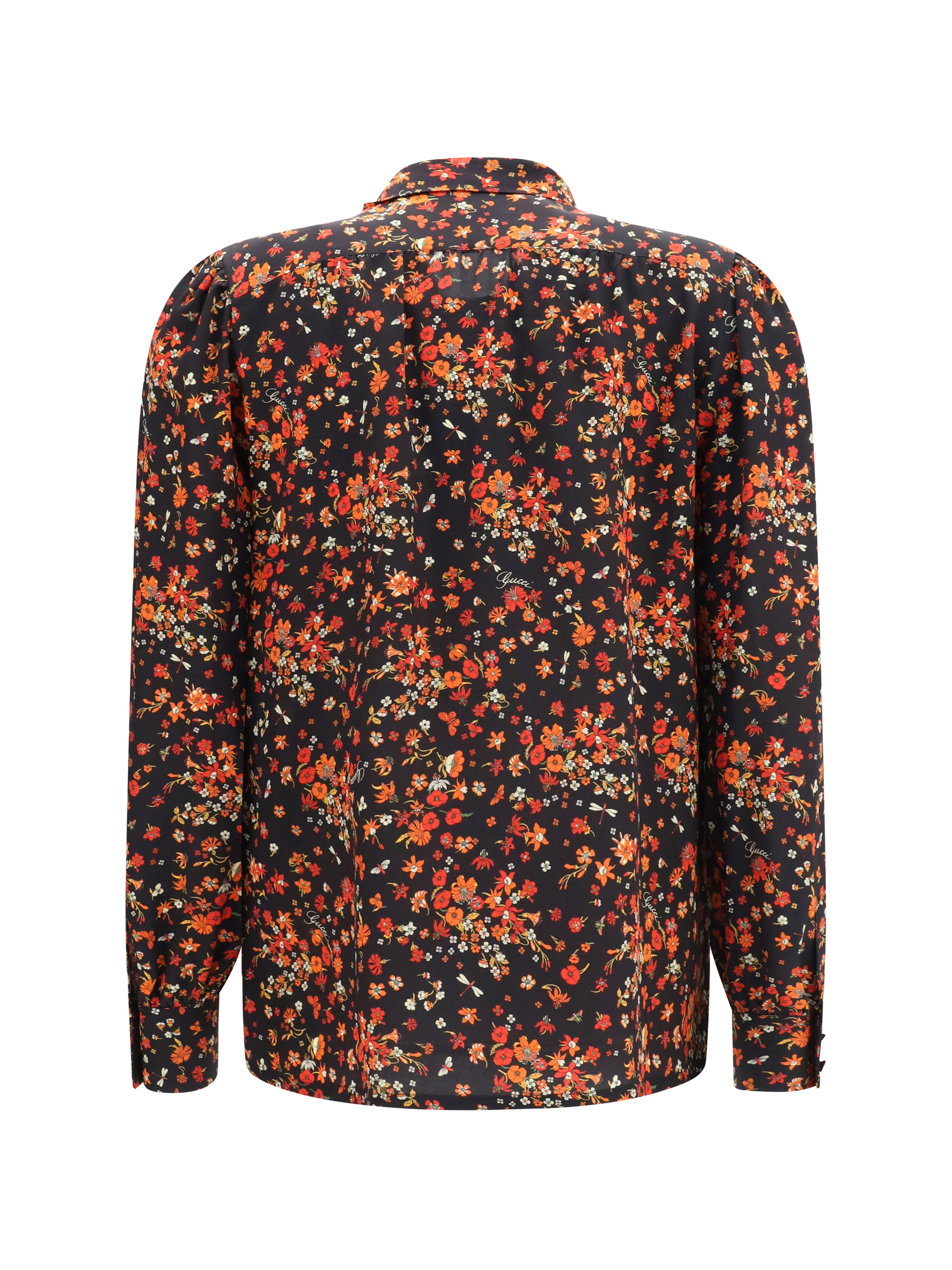 Silk Flora print Shirt with neck bow