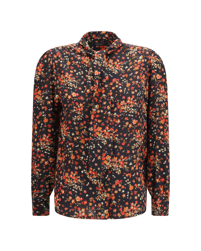 Silk Flora print Shirt with neck bow