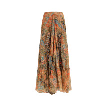Silk long Skirt with flounce and paisley motif