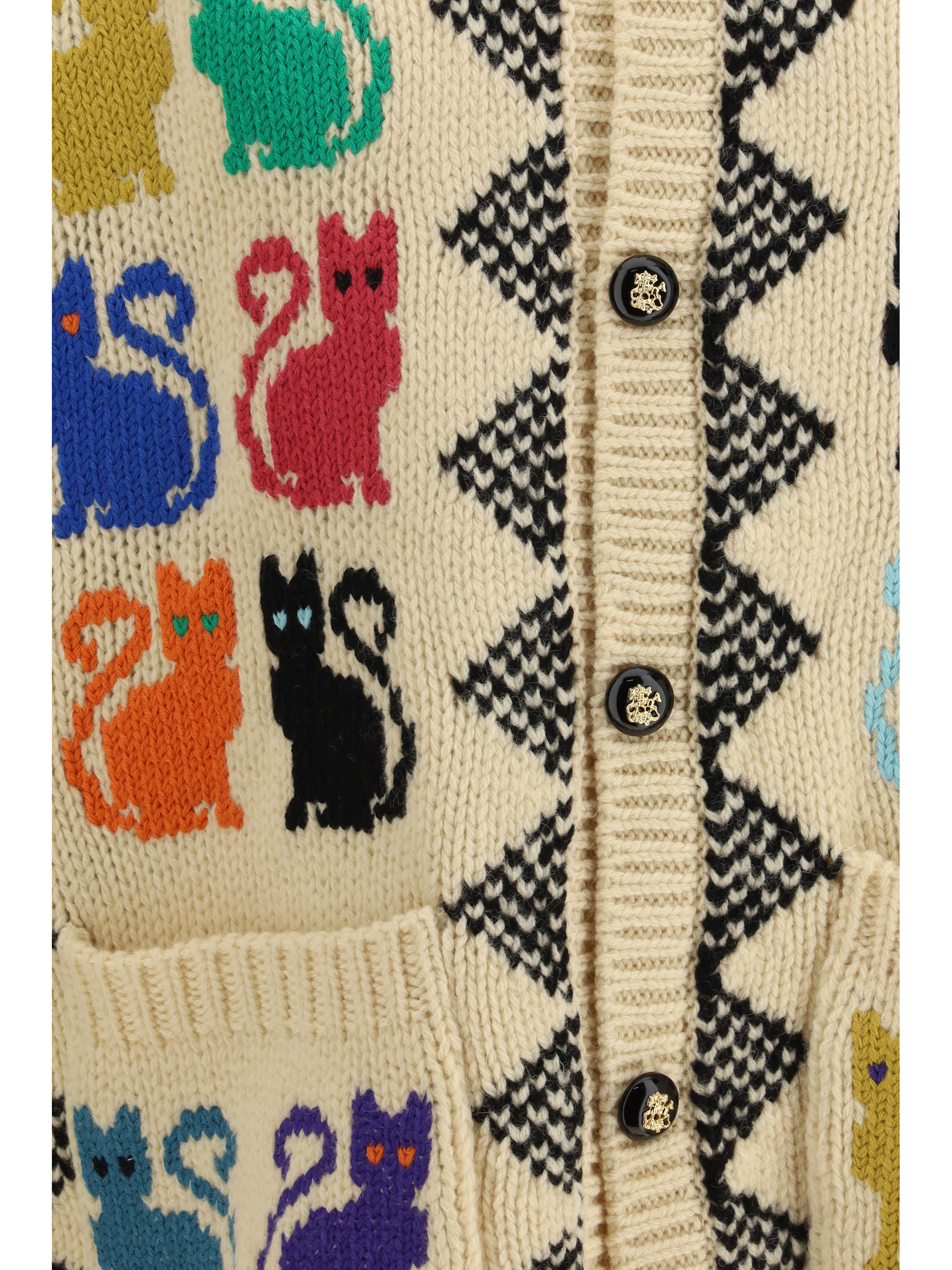 Cardigan with Le Chat de la Maison jacquard motif