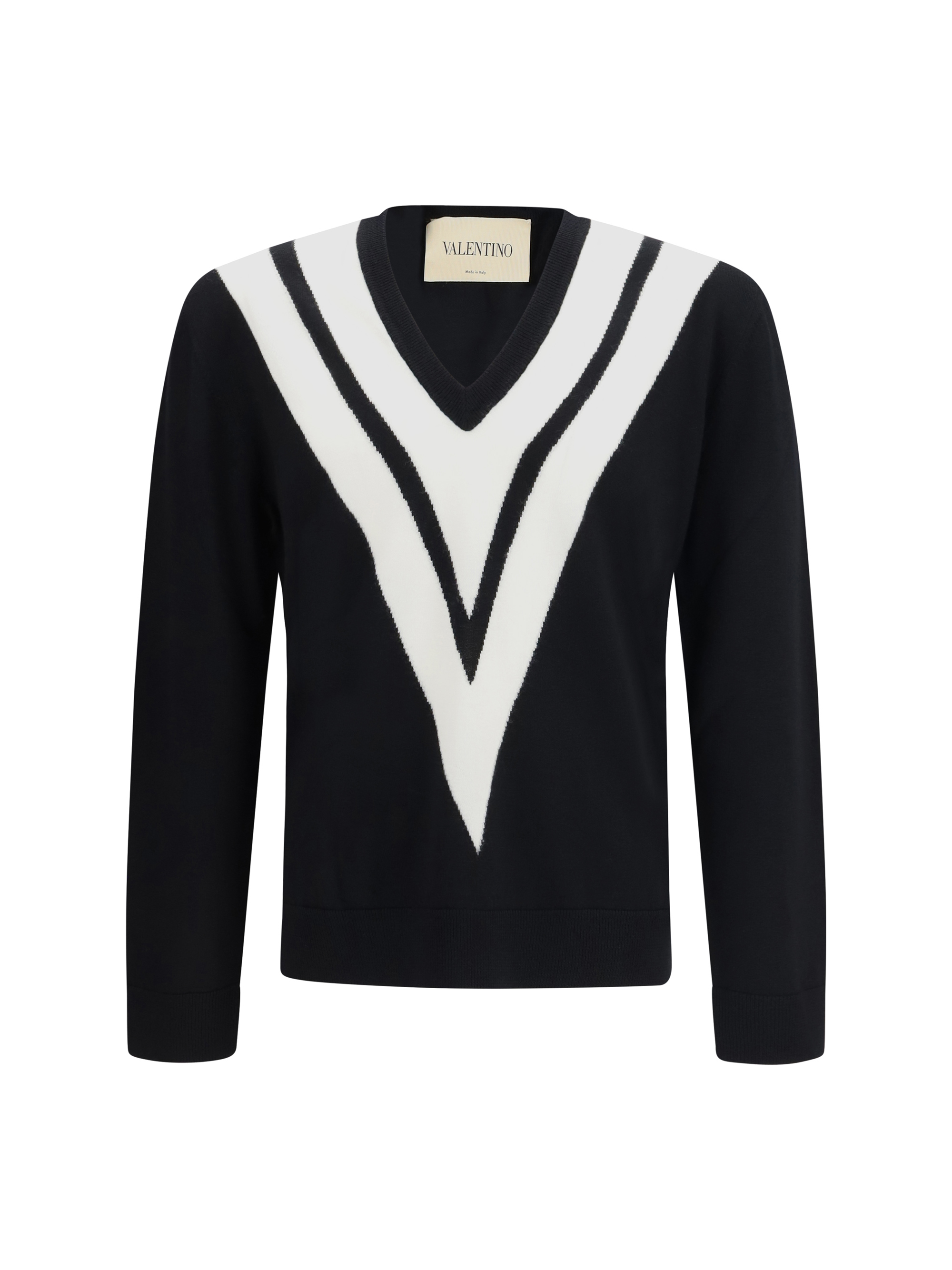 Sweater in virgin wool with intarsia V detail