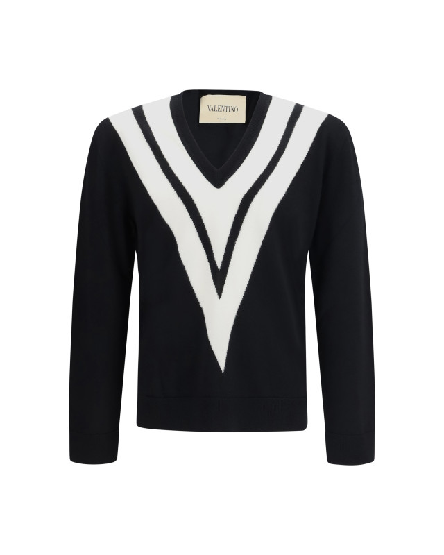 Sweater in virgin wool with intarsia V detail