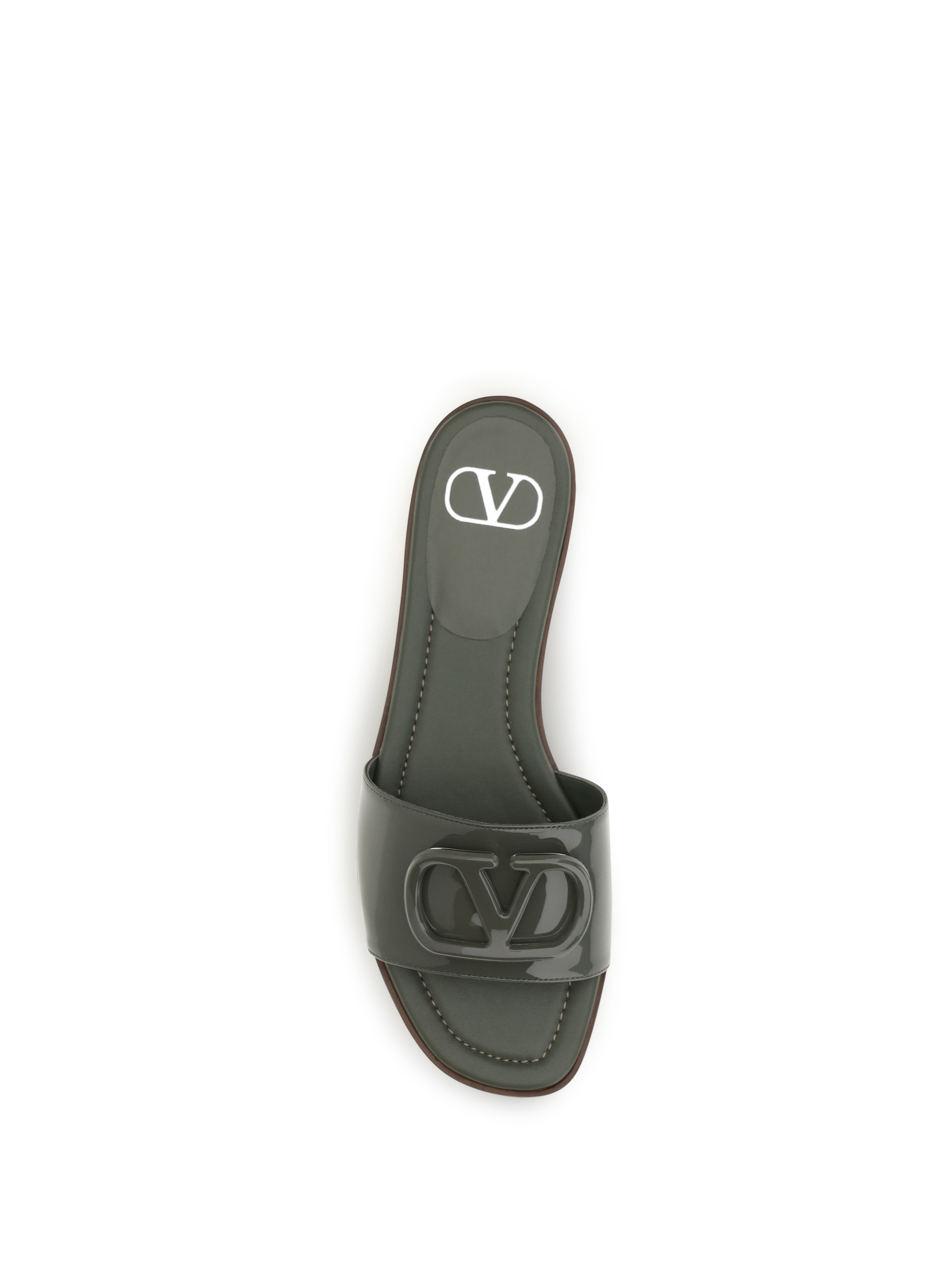 VLogo patent leather Slide Sandals