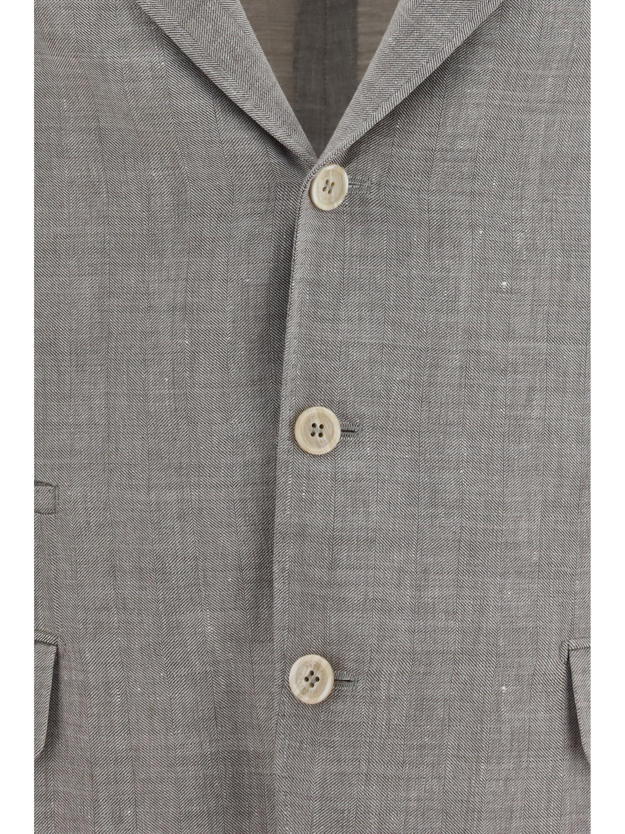 Deconstructed linen and wool chevron Jacket