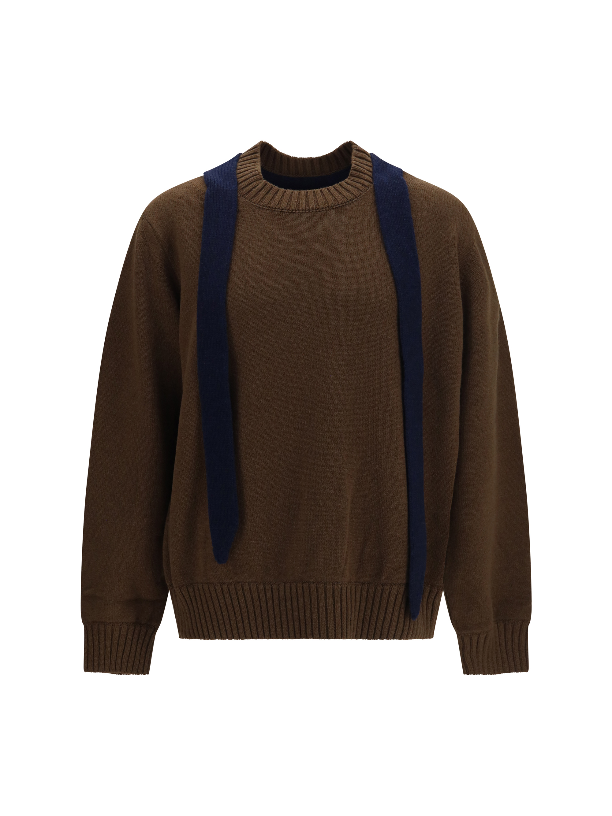 Wool knit Cardigan with integrated scarf