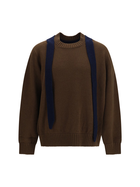 Wool knit Cardigan with integrated scarf