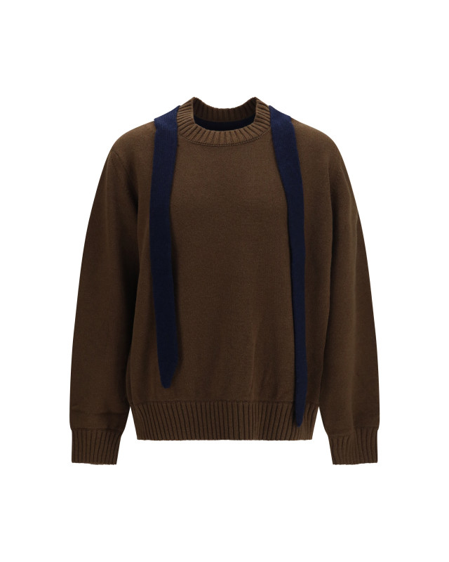 Wool knit Cardigan with integrated scarf